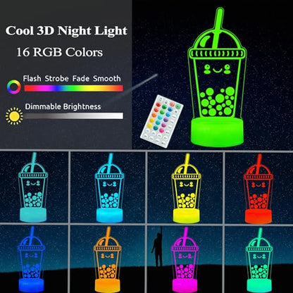 Boba Lamp, Boba Gifts, Boba 3D Night Light with Remote Control, 16 Color Changing, Timer, RGB Flashing Mode, Dimmable - Boba Gifts for Boys & Girls - color: Boba Milk Tea