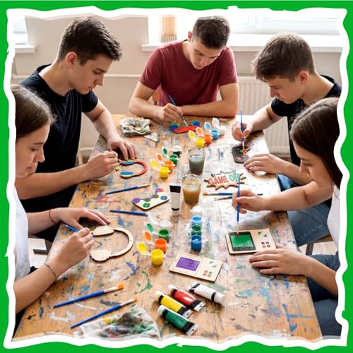 Saypacck 24 Pcs Video Game Party Favors Wooden Painting Craft Kits Birthday Party Supplies with Organza Bag for Goodie Bags Fillers Adult Thank You Gifts - style: Game Theme