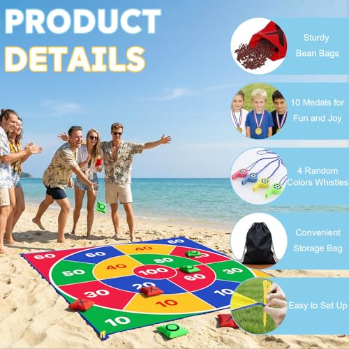 2-in-1 Giant Tic Tac Toe Game Bean Bag Toss Games, 4.5FT Double-Sided Large Tic Tac Toe Game with 10 Pcs Bean Bags, Outdoor Games for Adults and Family Lawn Yard Carnival Field Day Party - color: Colorful