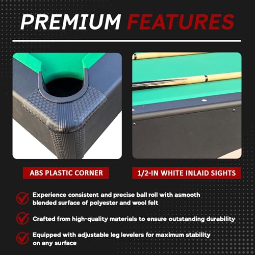 Billiards Table，7 FT Pool Table with Premium Accessories, Durable Matte-Black Finish, and Heavy Duty Legs for Modern Adult Rrec Room Family Game Room - color: Black+Green