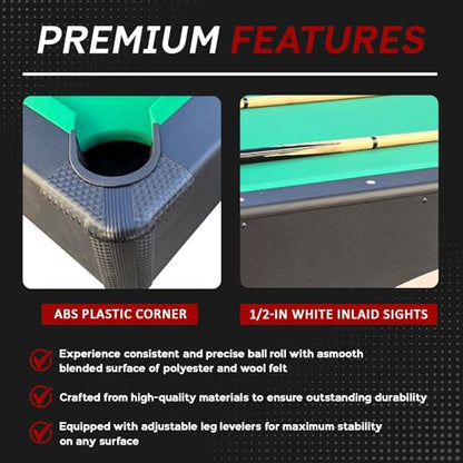 Billiards Table，7 FT Pool Table with Premium Accessories, Durable Matte-Black Finish, and Heavy Duty Legs for Modern Adult Rrec Room Family Game Room - color: Black+Green