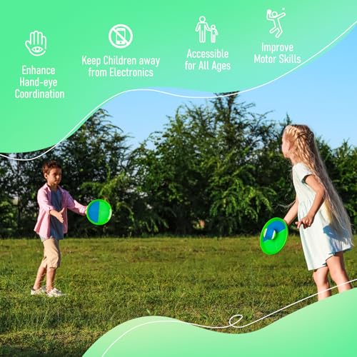 Toss and Catch Ball Game Set, 4 Paddles and 4 Balls Outdoor Paddle Catch Game for Kids, Backyard Beach Pool Yard Toy, Summer Birthday Gift for Boys Girls Ages 4-12 - color: Green Blue+yellow Green