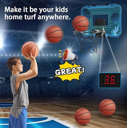 VROGTIK Indoor Basketball Hoop for Kids with Led Lights Mini Basketball Hoop with Remote Control Over The Door Basketball Hoops with Scoreboard Basketball Toys for 4-12 Year Old Boys Girls - style: Blue with Lights