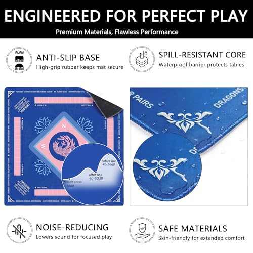 Mahjong Mat for Table,CUFURNIX 31.5''x31.5'' Non-Slip & Noise Reduction Mahjong Mat with Rules,Mah Jongg Gift with Carrying Bag for Poker,Board Games,Dominoes,Cards & Tile Games (Blue-Pink) - color: Blue-pink