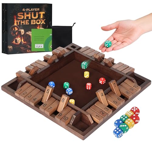 Shut The Box Game, Math Dice Board Game for Family Night Classroom Travel, Wooden Table for 2-4 Players, Improves Mathematical Skills, for Classroom, Home (Quadrilateral-Upgraded 12", Brown) - color: Brown, style: Quadrilateral-Upgraded 12"