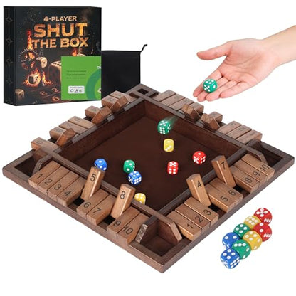 Shut The Box Game, Math Dice Board Game for Family Night Classroom Travel, Wooden Table for 2-4 Players, Improves Mathematical Skills, for Classroom, Home (Quadrilateral-Upgraded 12", Brown) - color: Brown, style: Quadrilateral-Upgraded 12"