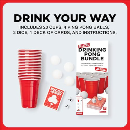 Buzzed Drinking Pong Bundle Kit – Bachelor Party Essentials for Drinking Games, Summer Party Activity for Adults, Outdoor & Poolside Fun, Includes Dice, Pong Balls, Cups & Cards for 10+ Ways to Play - style: Party Pong Bundle