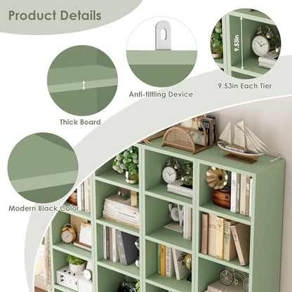 FOTOSOK 8-Tier Media Tower Rack, 11.6 X 9.3 X 70.9 Inches CD DVD Slim Storage Cabinet with Adjustable Shelves, Tall Narrow Bookcase Display Bookshelf for Home Office, Green - color: Green