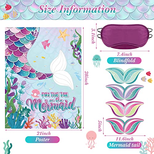 Faccito Stick Tail on The Mermaid Party Game Mermaid Games Set Include 21 x 28 Inch Large Poster 24 Pcs Reusable Tail Stickers Blindfold Ocean Sea Theme Party Supplies Birthday Favors - style: Mermaid