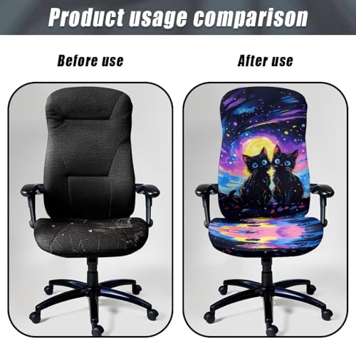 Cat Office Chair Cover, Water Resistant Computer Desk Chair Cover High Back Universal Executive Boss Chairs Covers Washable Desk Rotating Chairs Slipcovers - color: Cat 3, size: Large