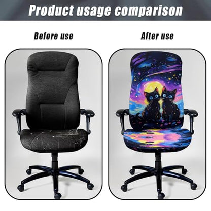 Cat Office Chair Cover, Water Resistant Computer Desk Chair Cover High Back Universal Executive Boss Chairs Covers Washable Desk Rotating Chairs Slipcovers - color: Cat 3, size: Large