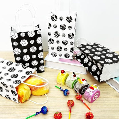 chiazllta 12 Pcs Volleyball Gift Bags for Team Black White Party Favor Paper Snack Goody Treat Bag with Handle Kids Boys Volleyball Kraft Candy Bags for Sport Theme Birthday Party Decorations Supplies - style: Volleyball