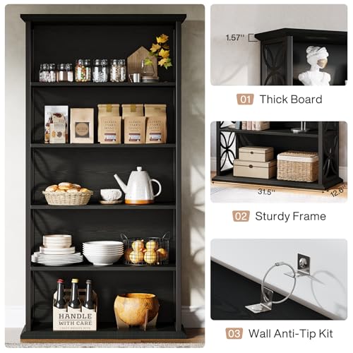 Tribesigns 6-Tier Tall Bookshelf, 71" Industrial Bookcase with Metal Frame, Freestanding Open Storage Shelves for Home Office, Living Room, Bedroom - color: Black