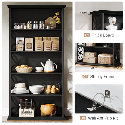 Tribesigns 6-Tier Tall Bookshelf, 71" Industrial Bookcase with Metal Frame, Freestanding Open Storage Shelves for Home Office, Living Room, Bedroom - color: Black