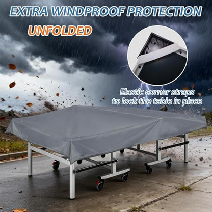 Outdoor Ping Pong Table Cover for 9x5 ft Table, Heavy Duty 600D Waterproof Polyester, UV Fade Resistant, Windproof Buckle Straps, Fits Folding & Flat Tables, Storage Bag, Dark Gray - color: Gray