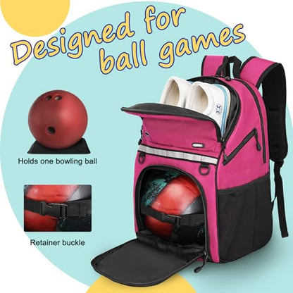 Goloni Bowling Backpack,Single Ball Bowling Bag with Shoe Compartment Up to Size 16,Bowling Bag with Padded Ball Holder - color: Pink