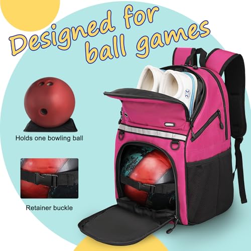 Goloni Bowling Backpack,Single Ball Bowling Bag with Shoe Compartment Up to Size 16,Bowling Bag with Padded Ball Holder - color: Pink