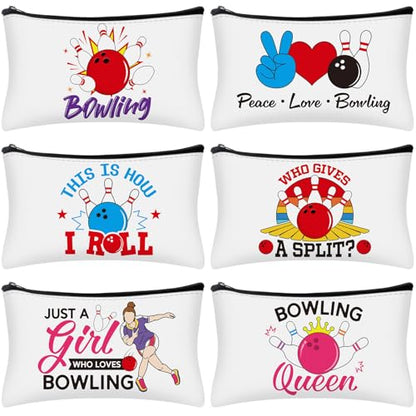 6 Pcs Bowling Makeup Bag Cosmetic Bag Bowling Lover Gifts Sport Ball Accessories Zipper Pouch Sport Party Favors for Women Coach Travel Player (Classic) - style: Classic