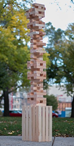 Finely Planed Giant 60-Block Stacking Tower & Wood Crate | Stacks to Over 6ft | Outdoor, Party and Wedding Game