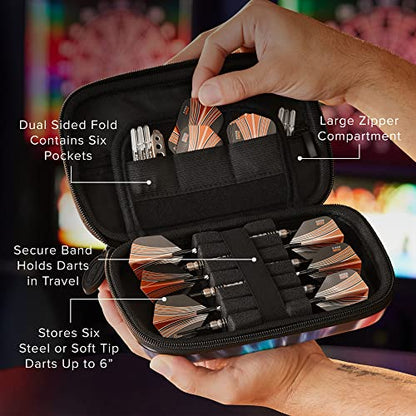 Casemaster by GLD Products Sentinel 6 Dart Case, Holds Extra Accessories, Tips, Shafts and Flights, Compatible with Steel Tip and Soft Tip Darts, Impact & Water Resistant Tactech Shell, Tie Dye - color: Tie Dye