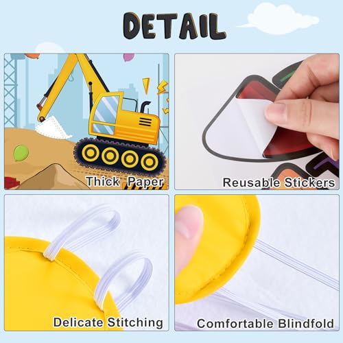 WERNNSAI Pin The Bucket on The Excavator Party Games - Construction Party Supplies Truck Birthday Construction Party Games with 24 Pcs Stickers for Birthday Activities - style: Construction 002