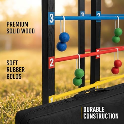 Pro Ladder Toss Indoor Outdoor Game Set for Yard & Lawn Games with 6 Soft Rubber Bolo Balls Heavy Duty Bars Stands & Travel Carrying Case | Game for Family Kids Beach Party Picnic & Adults - style: Ladder Toss Game