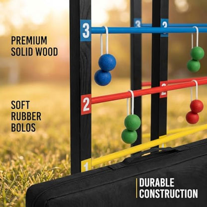 Pro Ladder Toss Indoor Outdoor Game Set for Yard & Lawn Games with 6 Soft Rubber Bolo Balls Heavy Duty Bars Stands & Travel Carrying Case | Game for Family Kids Beach Party Picnic & Adults - style: Ladder Toss Game