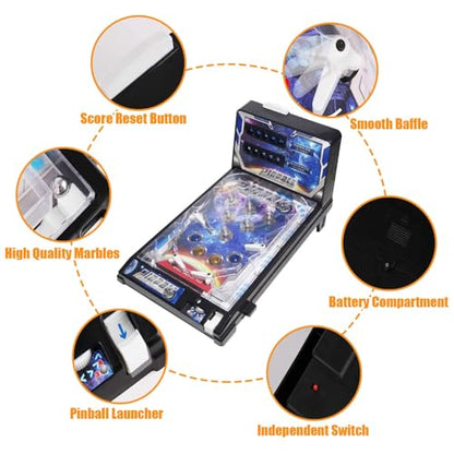 Mini Pinball Game Machine Electronic Desktop Ball Shooting Toy Retro Pinballs Machine Game with LED Lights Sounds and Digital Scorer