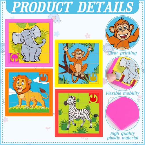 Simgoing 24 Pcs Animals Slide Puzzle for Kids Fun Brain Teaser Toys Games Develops Student Cognitive Problem Skills Small Sliding Puzzle for Back to School Gift Classroom Home Vbs Party Learning