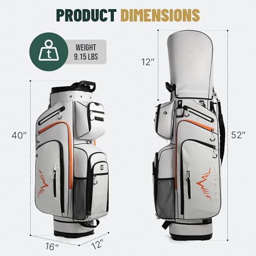 uniHimal Golf Cart Bag with 14-Way Full-Length Dividers, Golf Bag for Men Women with Magnetic Leather Pocket, Handles and Rain Cover, Lightweight Golf Club Bag Includes Cooler Pockets - color: White Orange