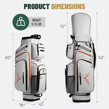 uniHimal T-Lock Golf Cart Bag with Quiet 14-Way Full-Length Divider Top | Golf Bag for Men with Magnetic Pocket, Cooler Pocket, Handle and Rain Cover - color: White Orange