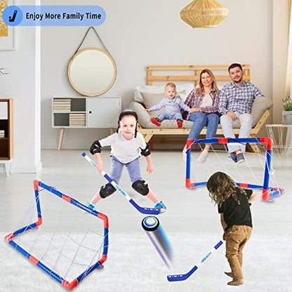 3-in-1 Hover Hockey Soccer Ball Set, Rechargeable Air Soccer and Floating Battery Hockey Kids Toys with LED Lights and Foam Bumper, 2 Goals for Boys and Girls Ages 4 5 6 7 8-12 for Indoor/Outdoor Game