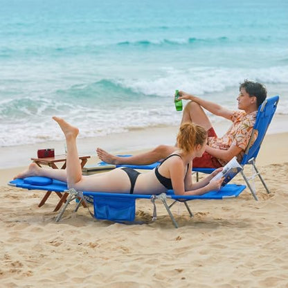 daystar SunnyFeel Beach Lounge Chair, Backpack Reclining Beach Chairs Lay Flat, Face Down Tanning Chair, Folding Camping Chairs Portable Camp Cot with Backpack Straps for Outdoor/Picnic/Lawn - color: Sea Blue