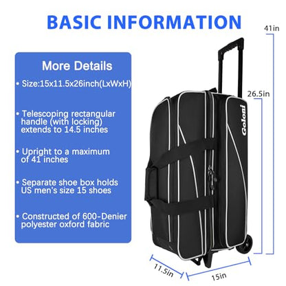 Goloni 3 Ball Bowling Bag with Wheels, Rolling Bowling Roller Bag with Retractable Handle for Balls & Bowling Accessories - color: 3 Ball-Black