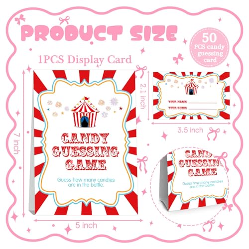 Carnival Guess How Many Baby Shower Game, Circus Theme Party Decorations, Carnival Birthday Party Decorations, Guess How Many Candies, Birthday Party Game & Activities 50 Cards and Sign - size: circus