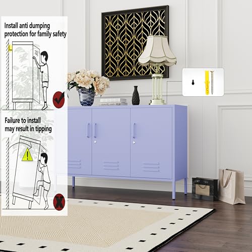 Purple Wide Metal Storage Cabinet, 32" H Heavy Duty Steel Locker with Lock, 2 Adjustable Shelves & Ventilated Doors for Home Office Kitchen Living Room - color: Purple, style: 32"H-Cabinet-TH