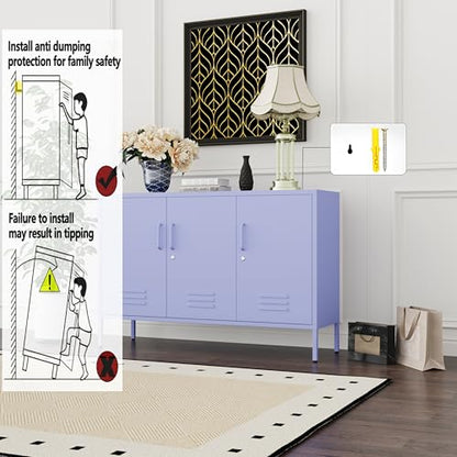 Purple Wide Metal Storage Cabinet, 32" H Heavy Duty Steel Locker with Lock, 2 Adjustable Shelves & Ventilated Doors for Home Office Kitchen Living Room - color: Purple, style: 32"H-Cabinet-TH