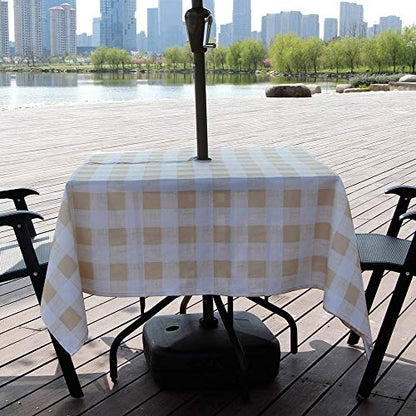 Melaluxe Spring/Summer Wrinkle-Free Waterproof Outdoor Tablecloth with Umbrella Hole and Zipper, Beige Checkered, 60-Inch-by-84 Rectangle - color: Beige Checkered, size: 60" x 84" (Rectangular)