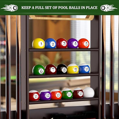 Wall Mounted Pool Cue Rack, Bamboo Billiards Sticks Holder for 8 Cue Sticks, Organizes Full Set of Balls and Pool Table Accessories, Dark Brown - color: Dark Brown