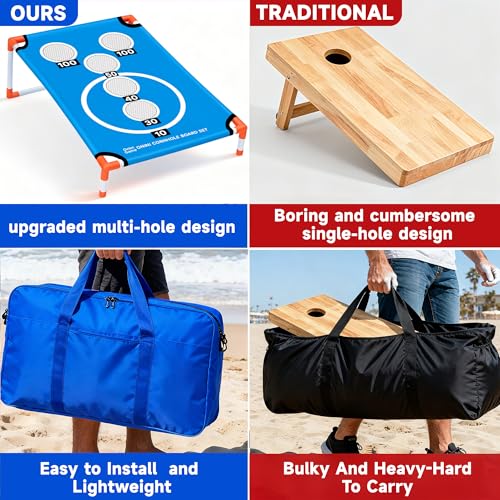 Onini Upgrade Portable Cornhole Board Set of 2 with 8 Bean Bags and Carrying Case Corn Hole Games Set for for Kids and Adults, Travel Camping Accessory(3x2 Ft)