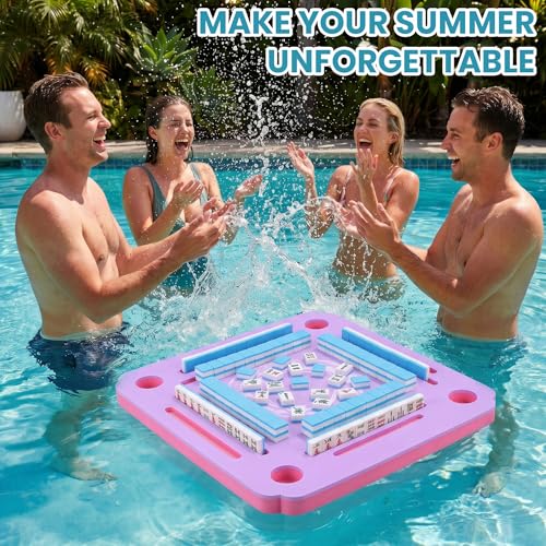 Floating Mahjong Table for Pool, Double Sided Floating Game Table with Cup Holders, for Mahjong Poker Card Games, Floating Mahjong Board for Hot Tub Lake Beach, Adults Summer Party (Purple) - color: Floating Game Table is Purple