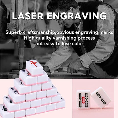 drizzle Pink Travel Mahjong Mini Set 20mm with Instructions - Portable 146 Tiles - for Beginners with 4PCS Racks 2 Pounds - Chinese Mah-Jong Game 麻将 - size: Pink