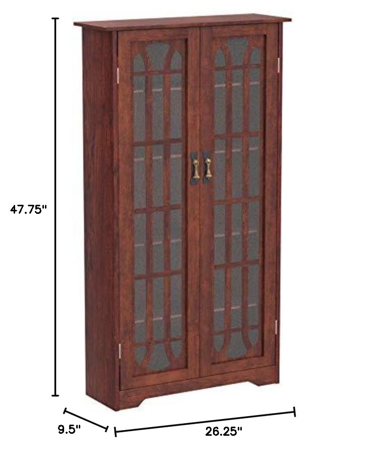 SEI Furniture - Window Pane Media Cabinet - Cherry - Transitional Design, Brown Glass and Wood - Ideal for Home Office, Living Room (MS1073)