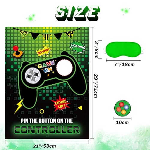 WERNNSAI Pin The Button on The Game - Gamer Party Decorations Birthday Games for Kids Party 21" x 28" Game Poster with 24 Sticker for Boys Gaming Night Birthday Wall Home Room Decorations - style: Video Game A