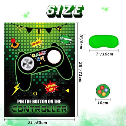 WERNNSAI Pin The Button on The Game - Gamer Party Decorations Birthday Games for Kids Party 21" x 28" Game Poster with 24 Sticker for Boys Gaming Night Birthday Wall Home Room Decorations - style: Video Game A