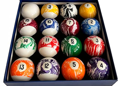 Champion Deluxe 2-1/4" Billiard Pool Ball Set Complete 16 Ball Set (Several Style Available) - color: Light Marble balls set