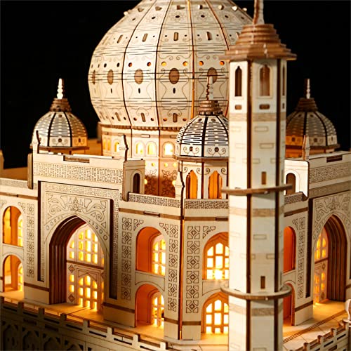 3D Wooden Puzzles Persian Love Palace Kits Includes Light Strip, Brainteaser and Puzzle for Halloween/Birthday,Gifts for Adults and Teens to Build Combination - style: Taj Mahal