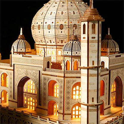 3D Wooden Puzzles Persian Love Palace Kits Includes Light Strip, Brainteaser and Puzzle for Halloween/Birthday,Gifts for Adults and Teens to Build Combination - style: Taj Mahal