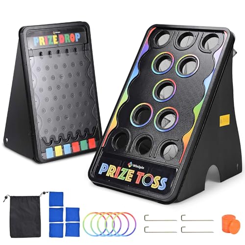 WinSpin 30"x19" Prize Drop Board & 41"x25" Bean Bag Toss Game with 10 Pucks & 5 Bean Bags for Carnival Events