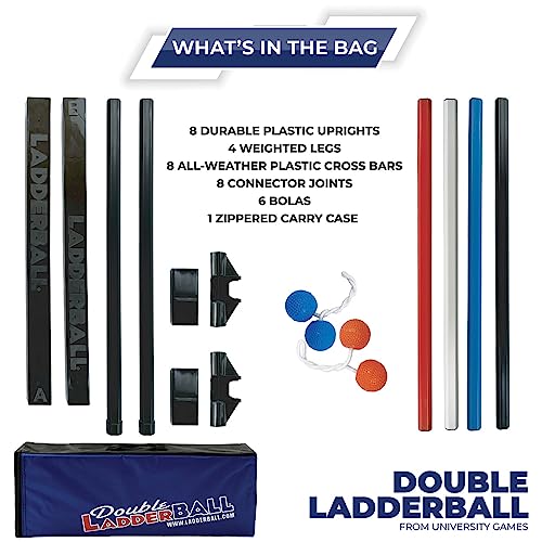 University Games, Double Ladder Ball Indoor Outdoor Ladderball Game Set, 6 Soft Rubber Bolas Balls, Zippered Travel Case, Premium Quality and Durability for 2 or More Players Ages 8 and Up